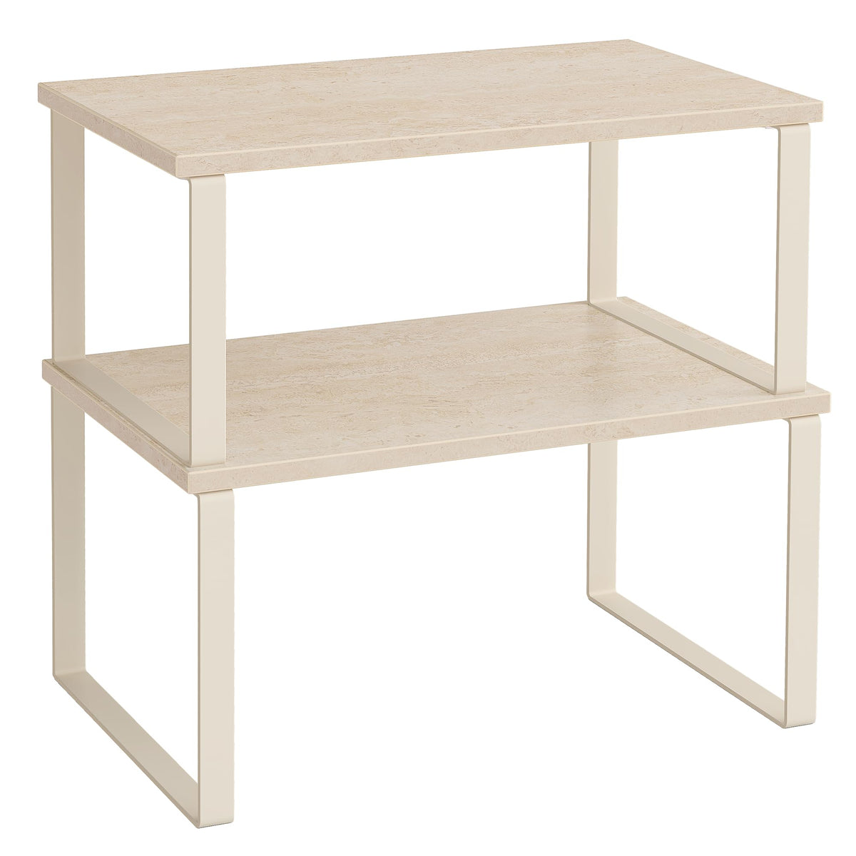 Songmics cabinet organizer shelf in travertine beige for organized pantry and easy access.