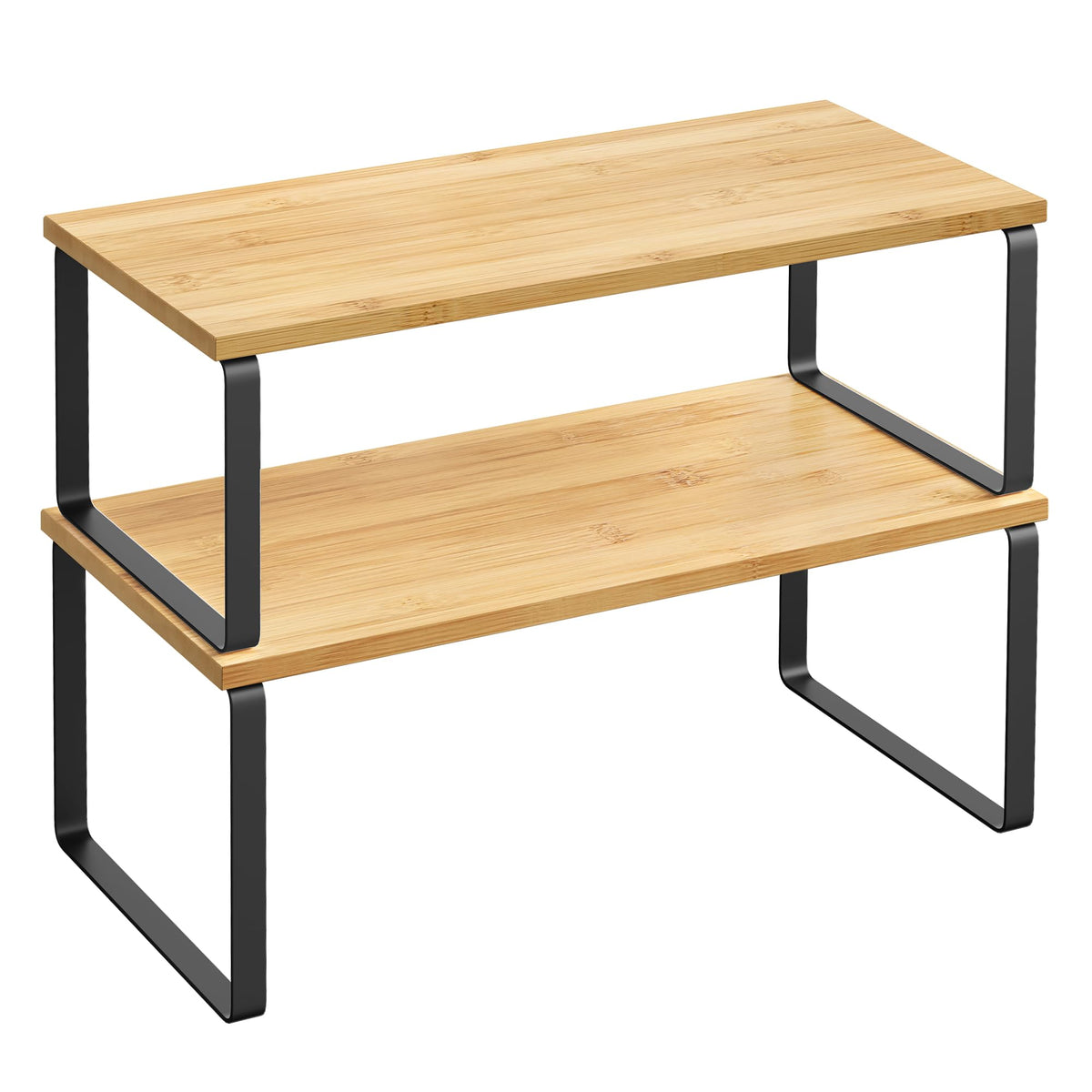 SONGMICS cabinet organizer shelves provide efficient kitchen storage in a two-pack setup.