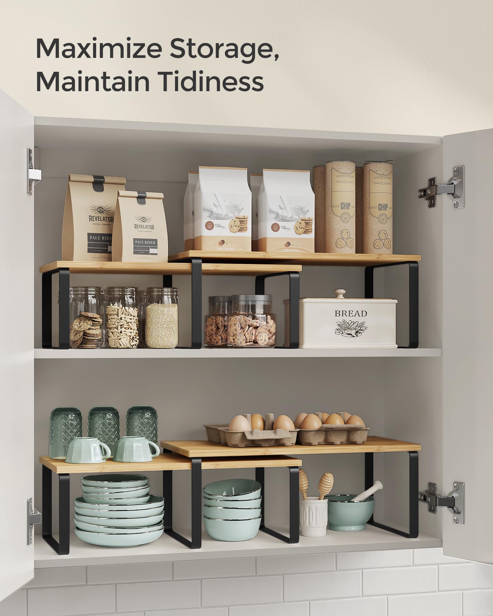 SONGMICS dining room setup uses shelves as a stylish centerpiece.