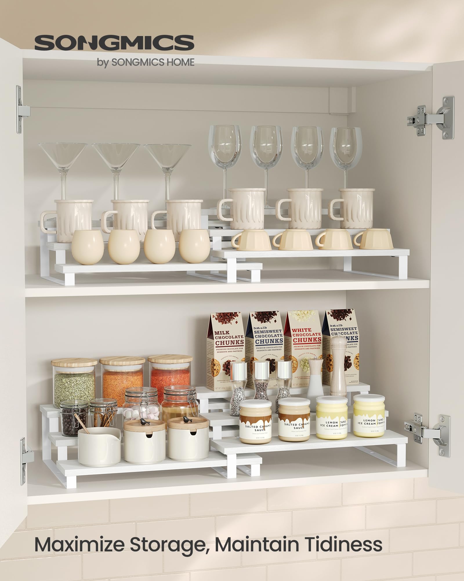 SONGMICS display risers in cloud white organizing spices at a glance