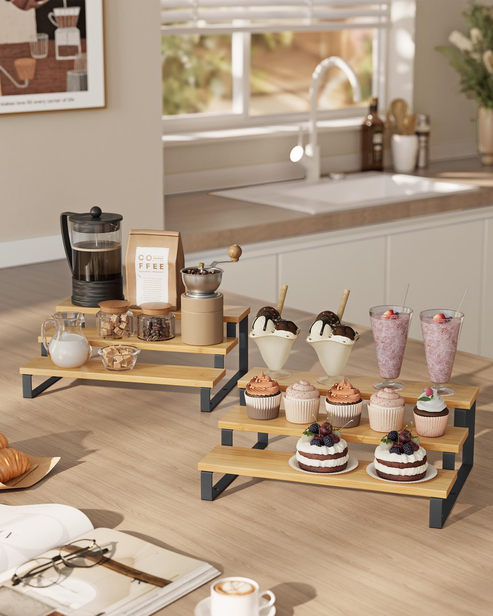 SONGMICS engineered wood and metal construction provides sturdy support for tall displays.