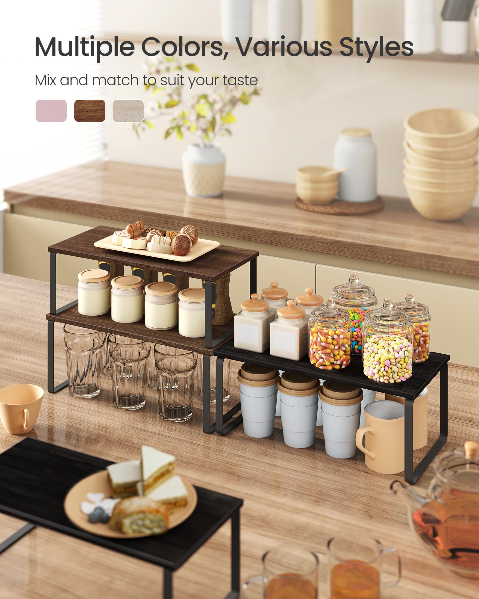 SONGMICS engineered wood and metal construction provides sturdy storage for jars and cans.