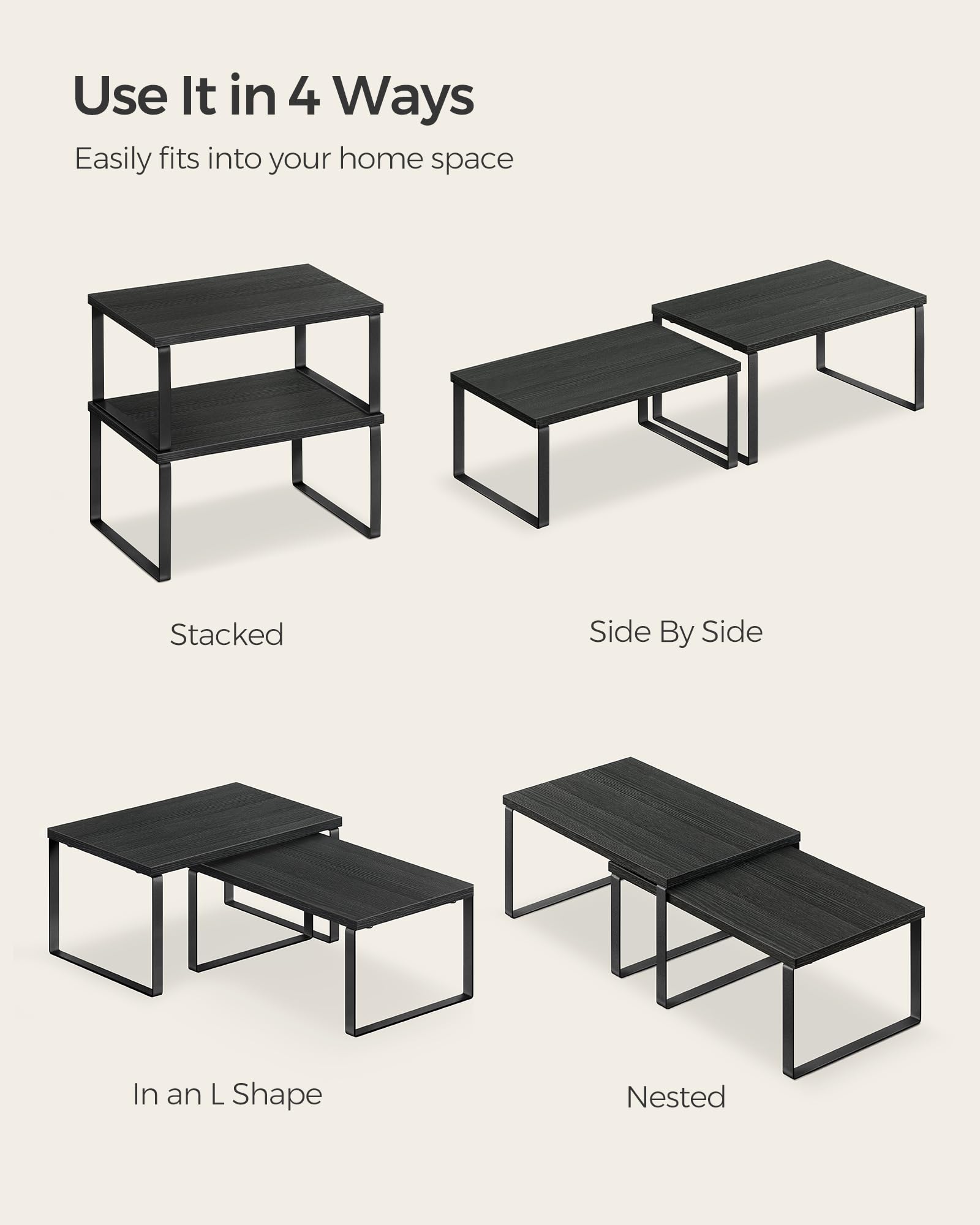 Songmics ink-black and charcoal-black finish blends with modern kitchens.
