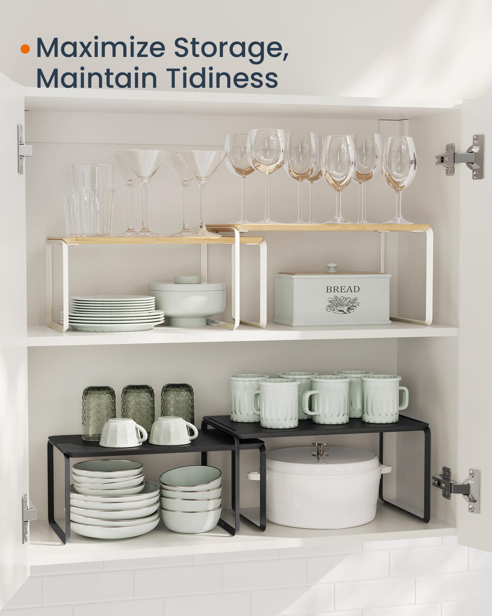 Songmics Home bamboo cabinet shelf on counter holding utensils and jars neatly
