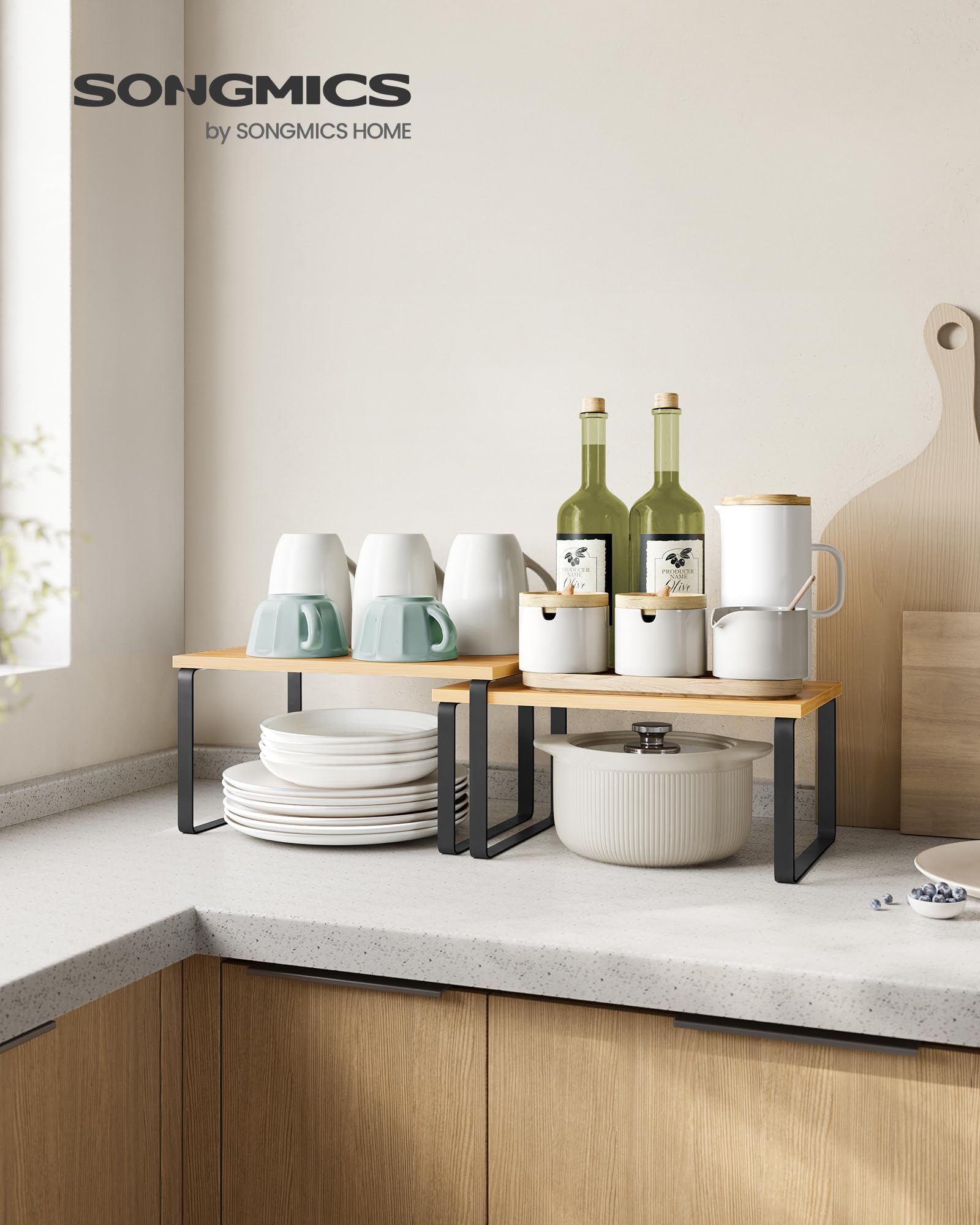 Songmics spice rack on countertop keeps jars within easy reach