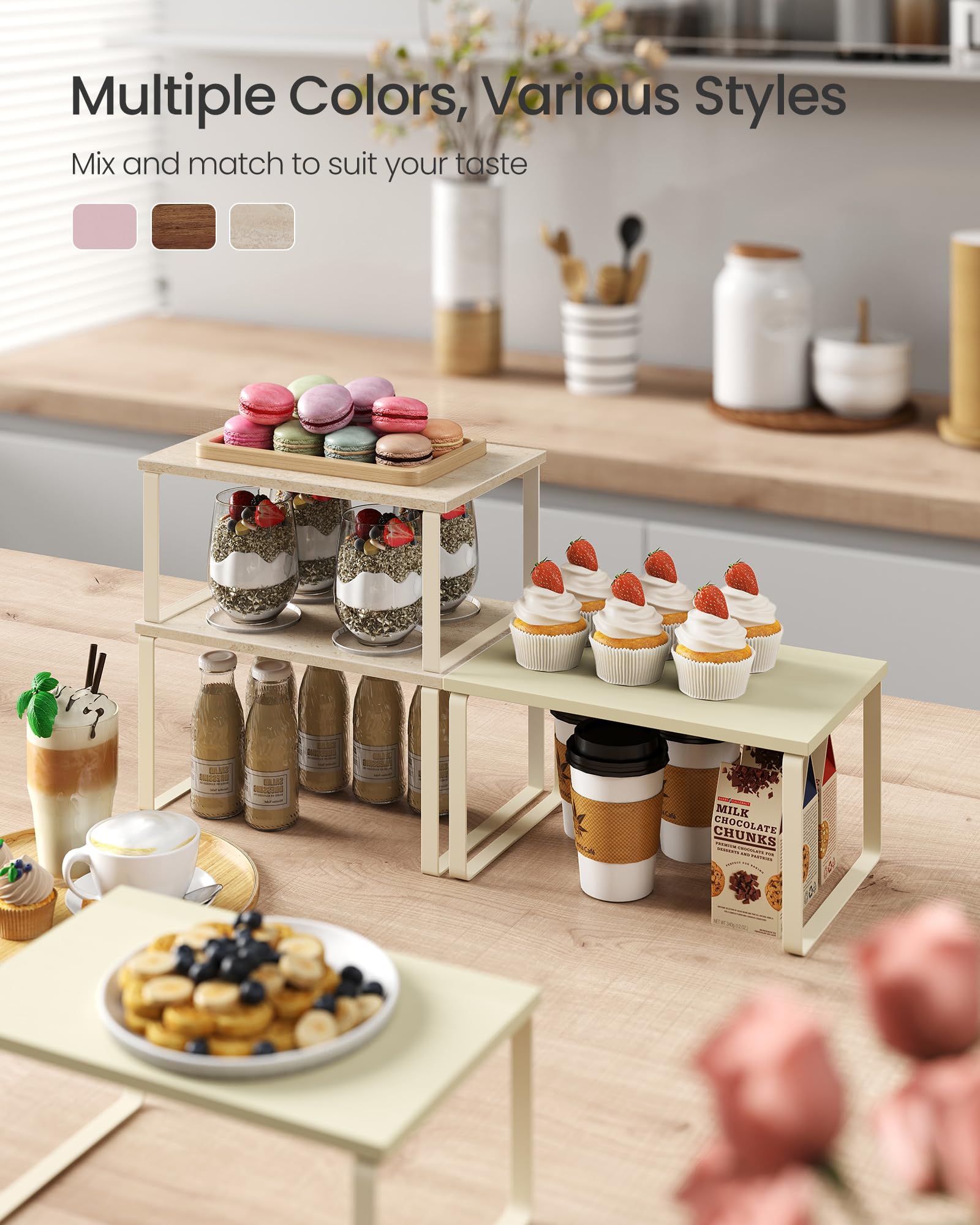 Songmics kitchen spice rack stackable design keeps jars visible and within reach.