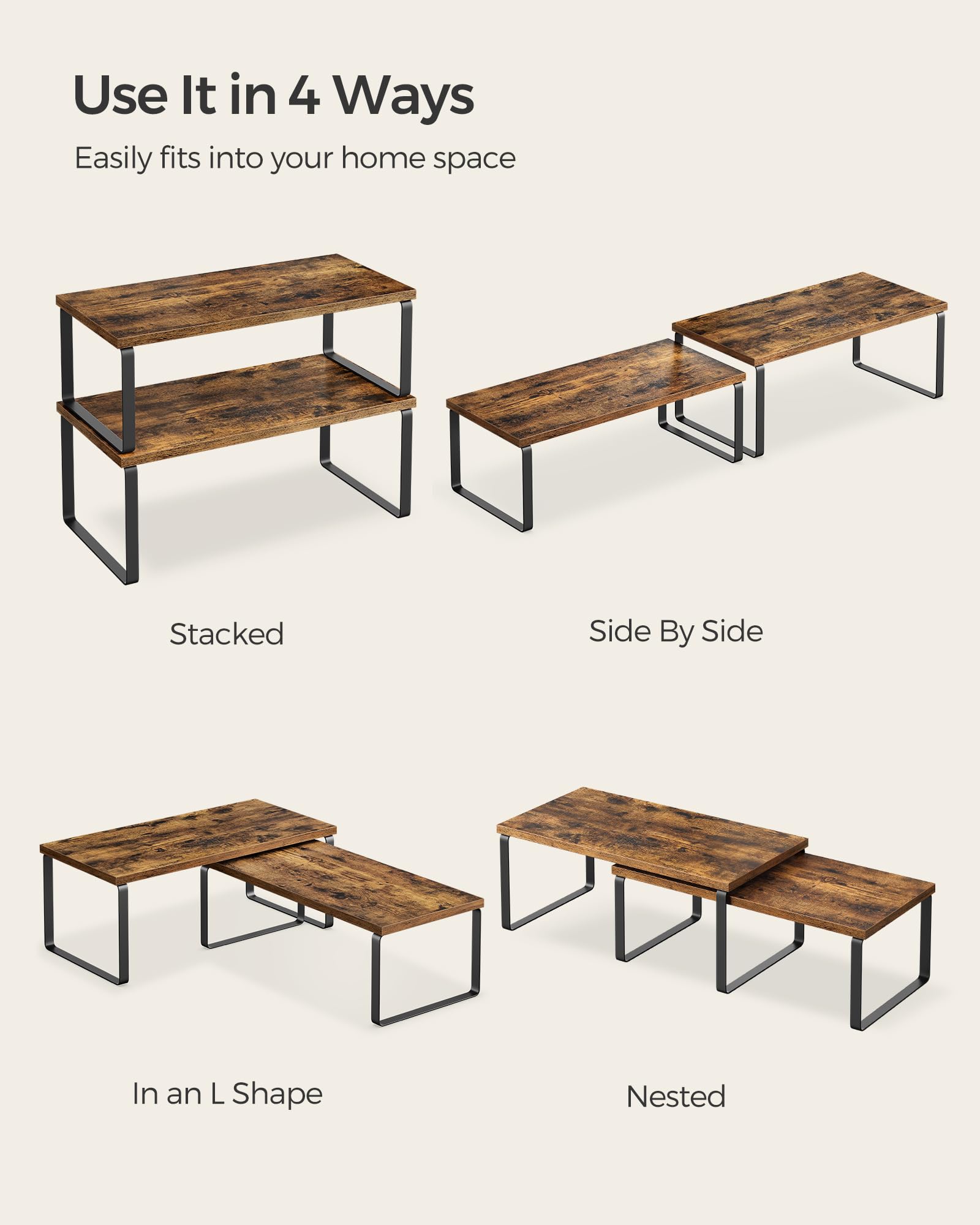 SONGMICS kitchen storage idea stackable layout demonstrates counter organization.