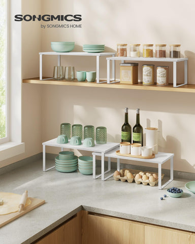 SONGMICS spice rack stackable design keeps jars neatly visible.