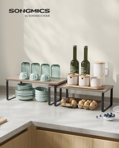 SONGMICS spice rack stackable in ink black keeps pantry organized.