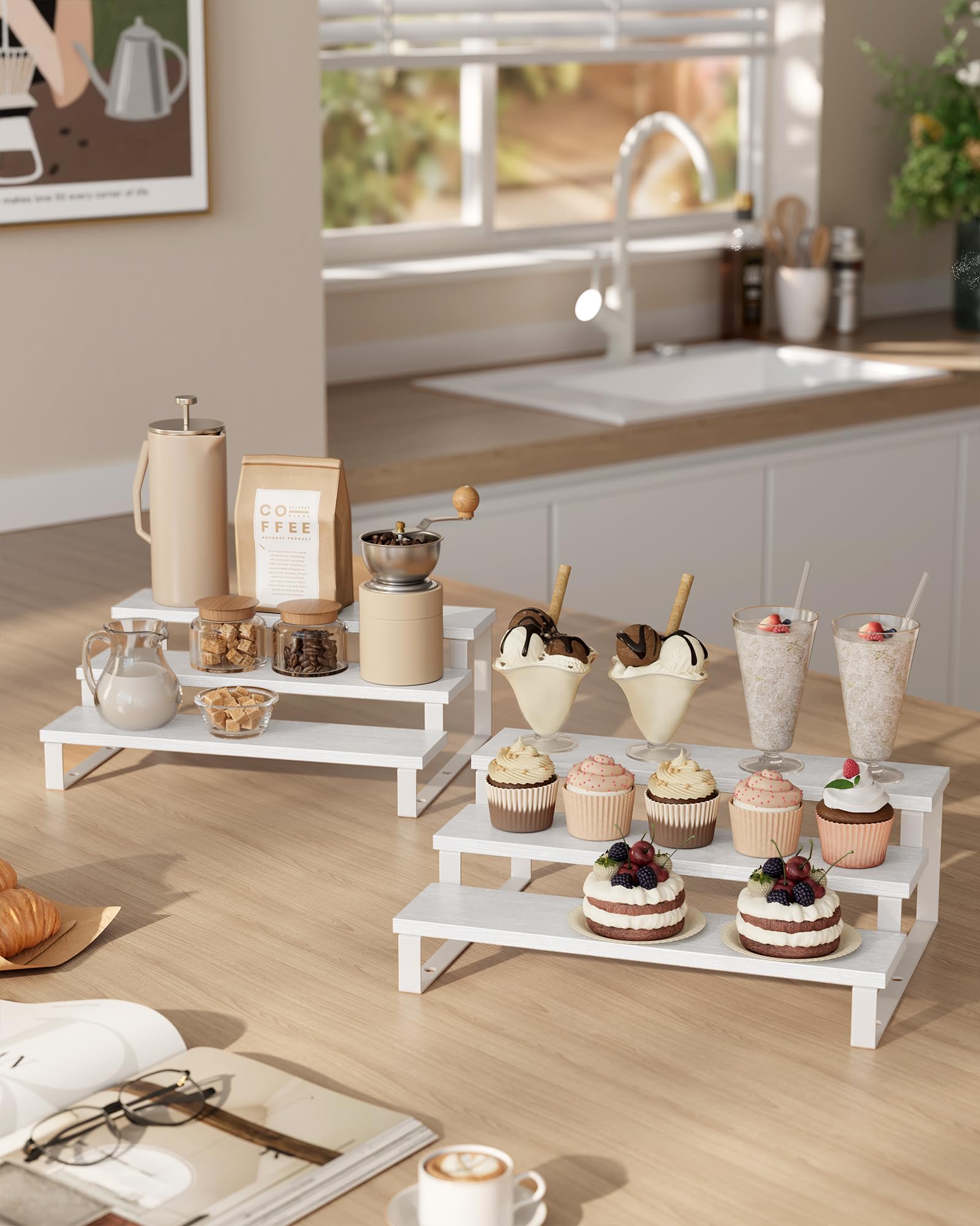 SONGMICS spice rack stand with three levels for jars and bottles