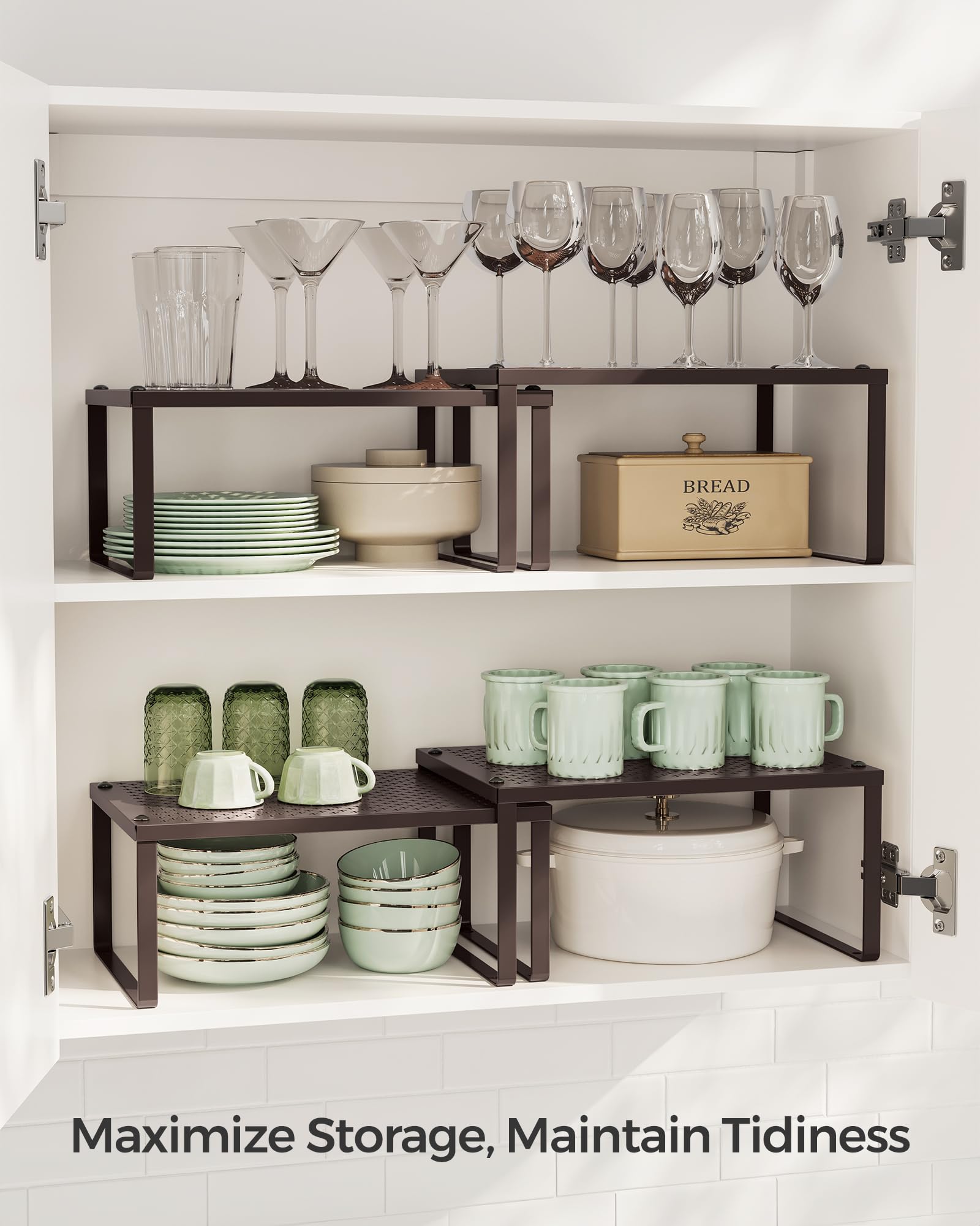 SONGMICS Spice Racks in cabinet storage arrangement showing organized shelves.