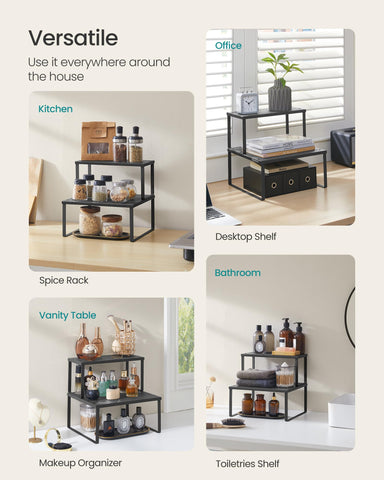 Songmics spice racks ink black finish, sleek countertop display option.