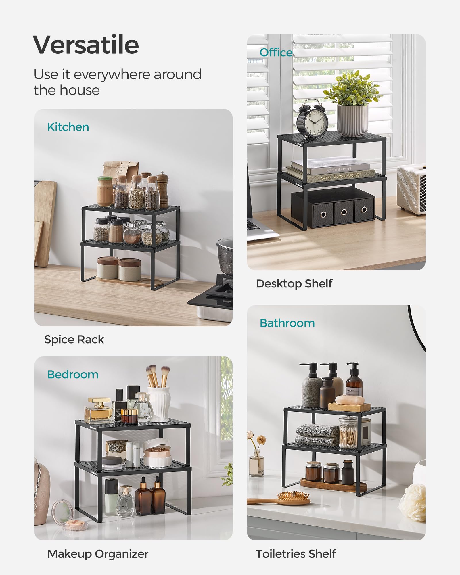 Kitchen organization with SongMICS spice racks fitting spices and jars