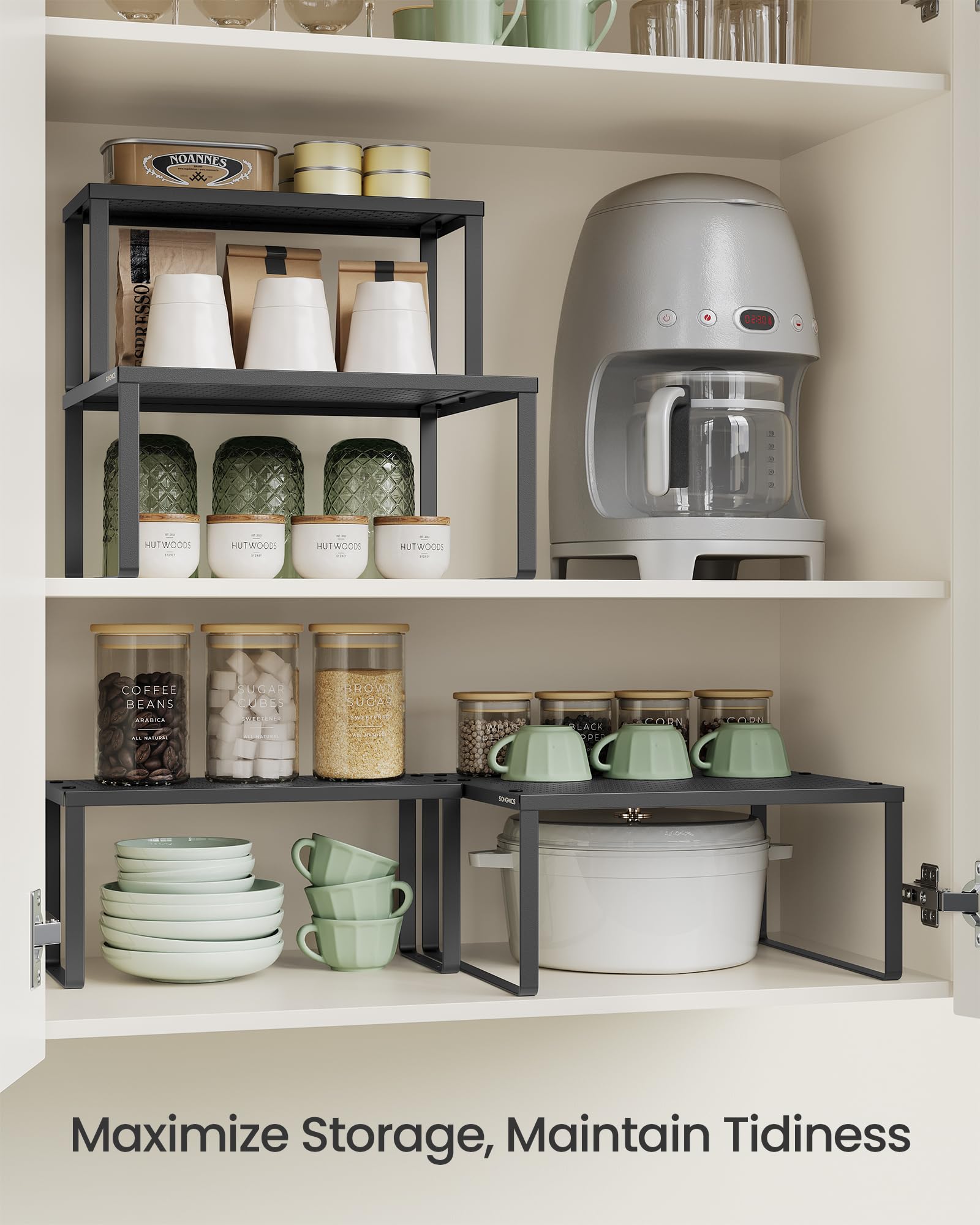 Songmics spice racks perforated design close-up, adds stylish kitchen appeal.