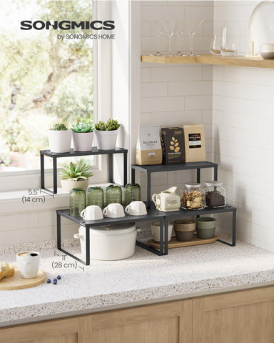 Songmics spice racks small shelf close-up, sturdy support for heavy jars.