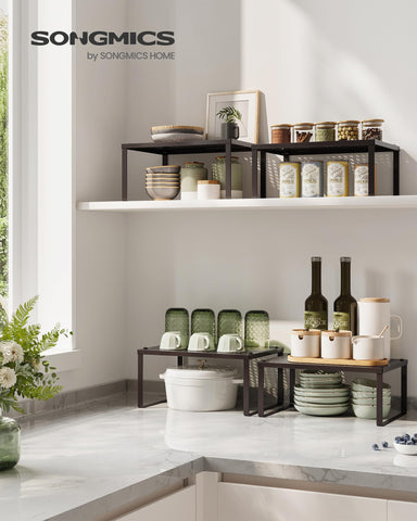 SONGMICS Spice Racks stackable configuration maximizing vertical kitchen storage.