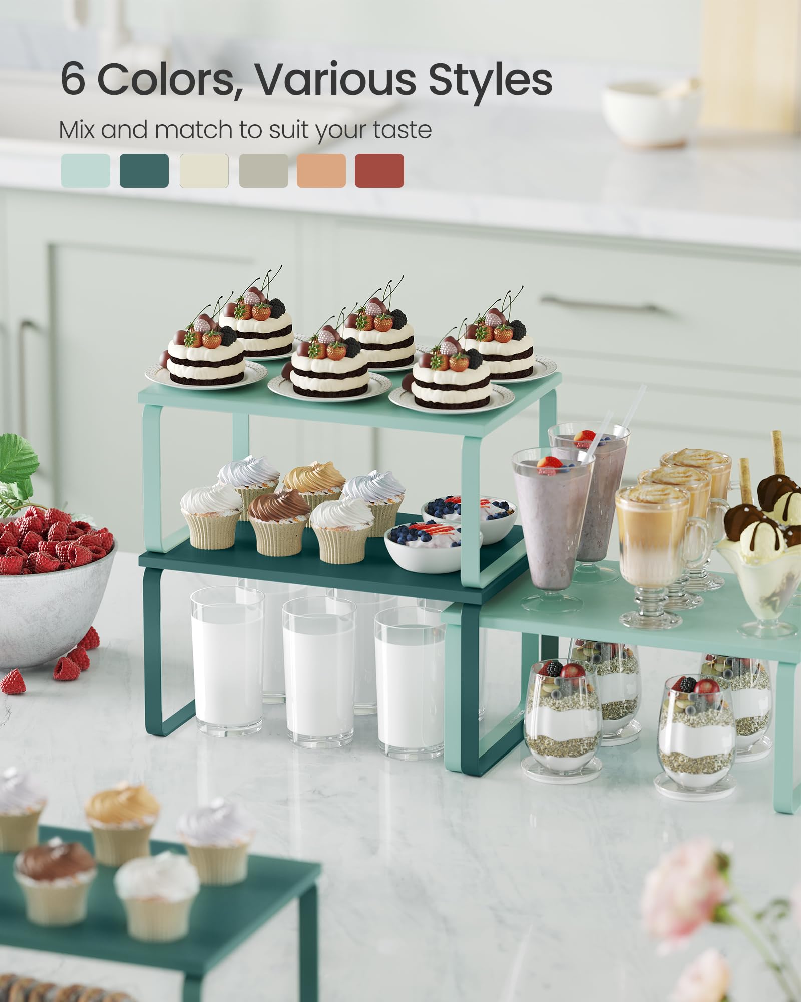 Songmics stackable shelves for countertop organization and flexibility