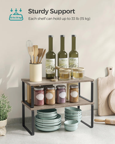 SONGMICS stackable shelf unit in ink black fits small counters.