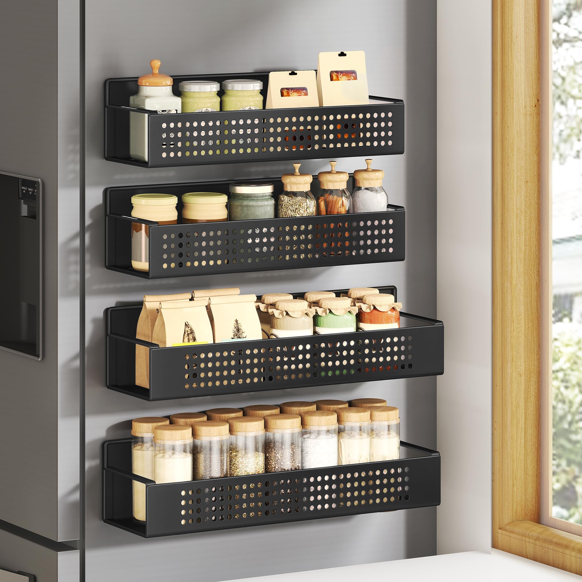 Songmics magnetic spice rack large shelf on refrigerator for easy spice access