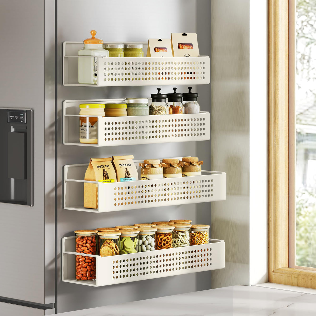 Songmics magnetic spice rack for refrigerators, large front view space-saving design