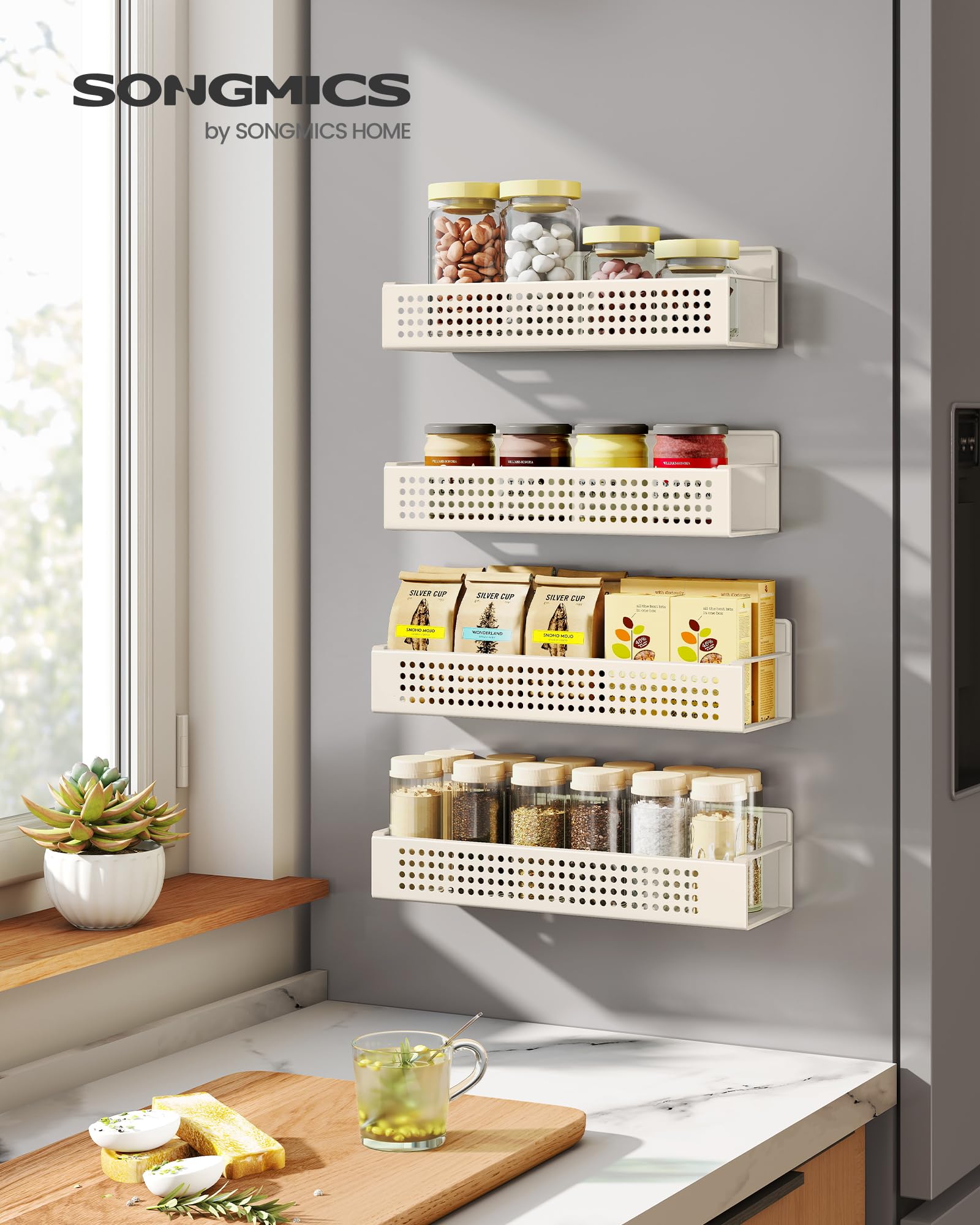 Songmics magnetic spice rack large magnet close-up showing secure hold