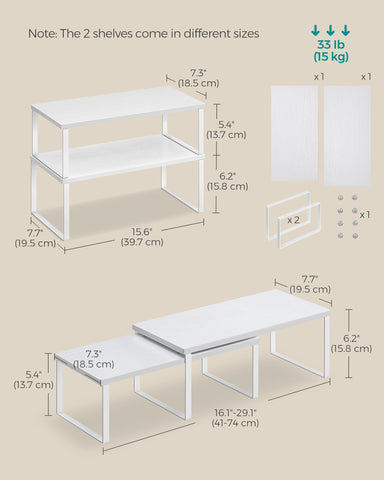 SONGMICS versatile storage shelves suit dining rooms, bedrooms, or bathrooms.