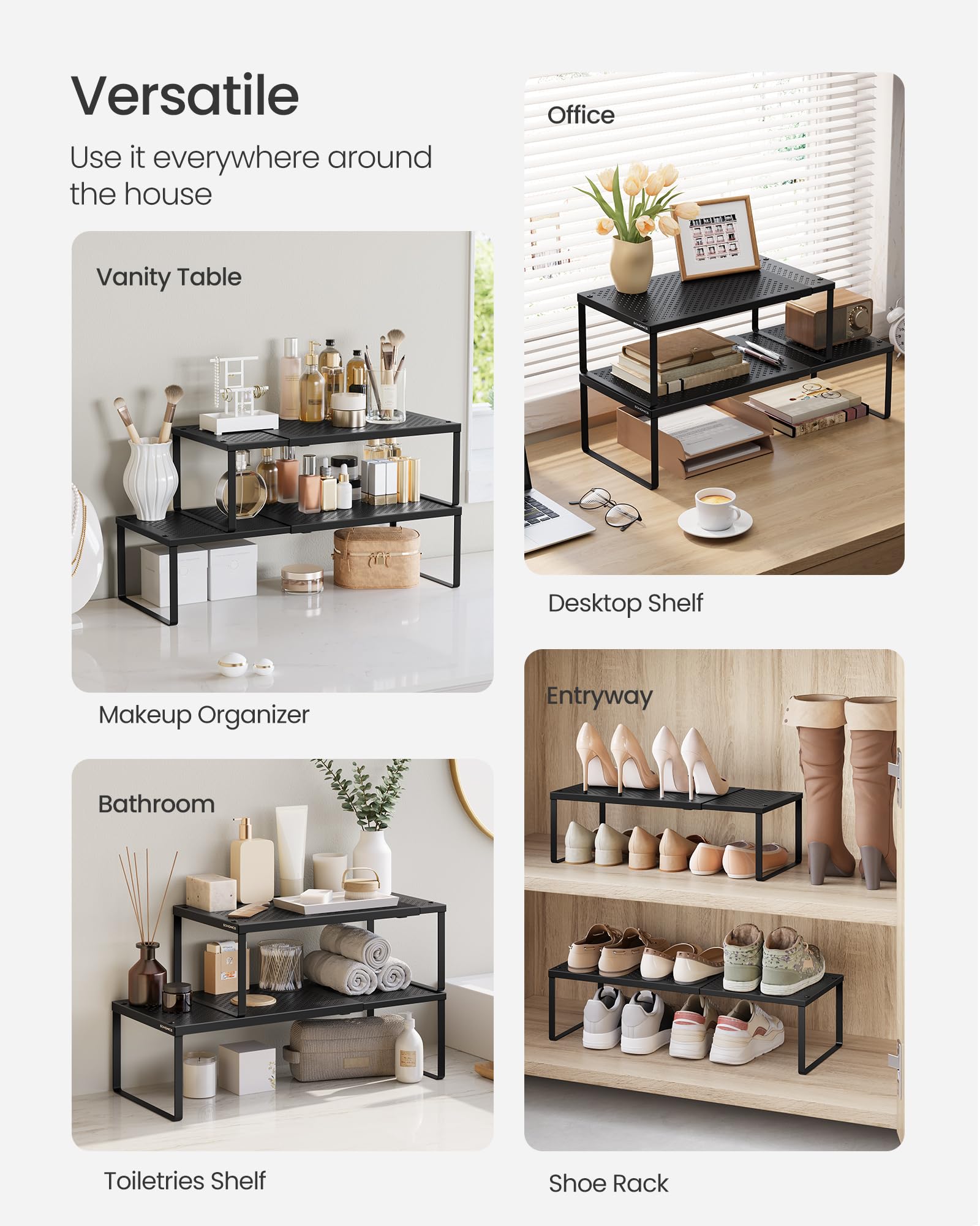 SONGMICS versatile shelves for cabinets desks and entryways with easy access