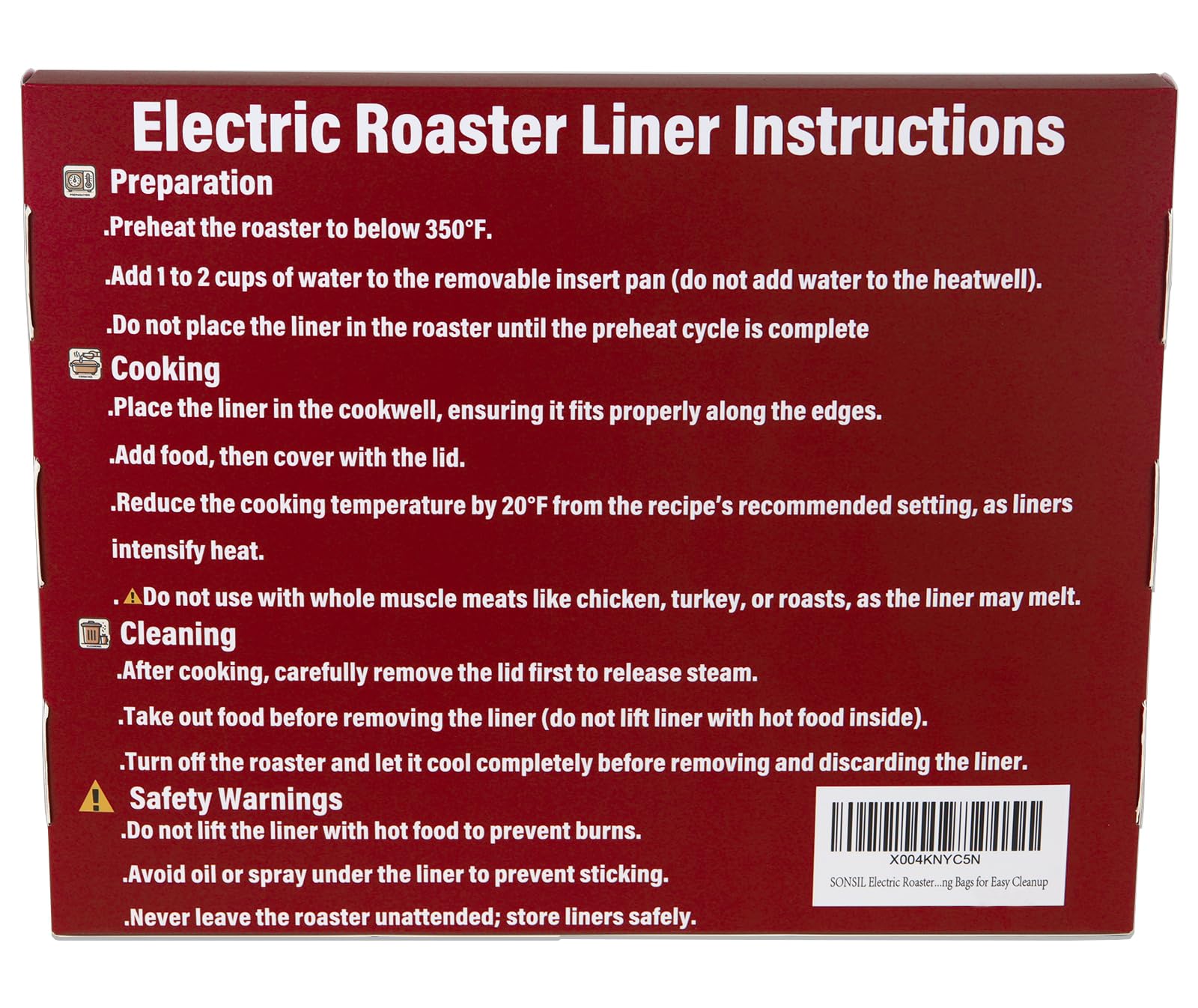 SONSIL roaster liner heat-resistant 350F for steady even cooking