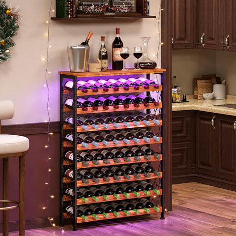 Sonyabecca wine rack with LED glow highlighting a 64-bottle display.