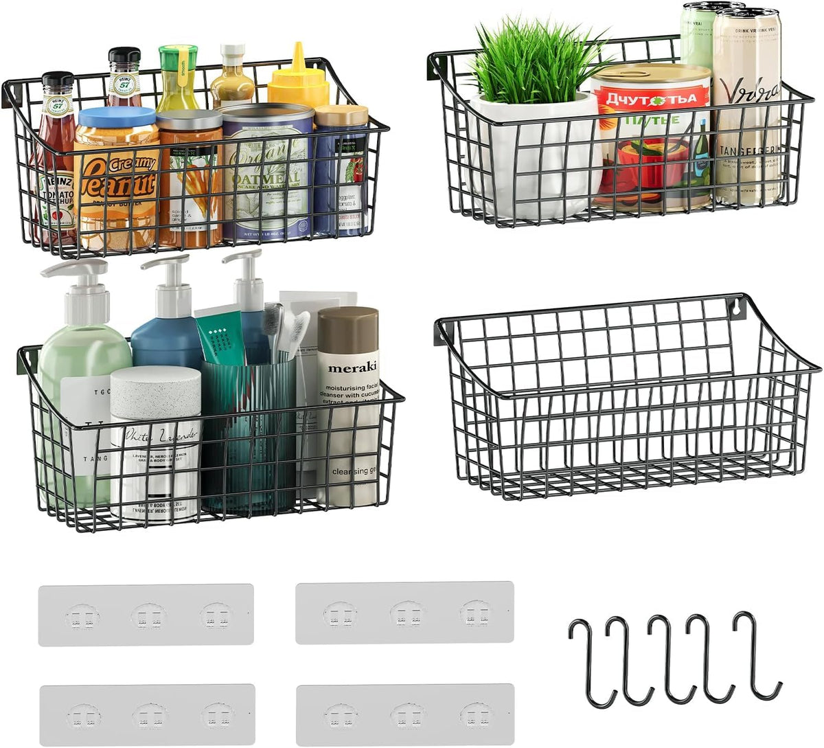 Sonyabecca hanging wall basket 4-pack mounted on wall for clutter-free pantry storage