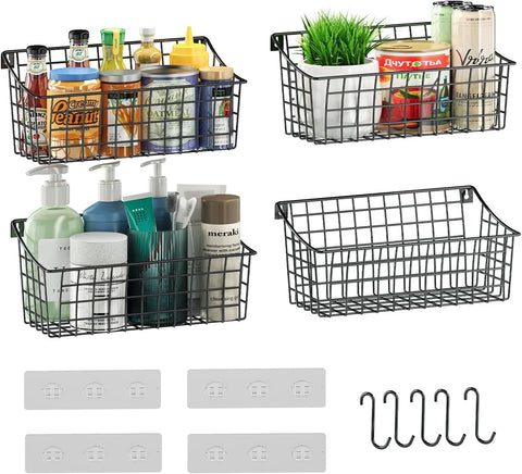 Sonyabecca hanging wall basket 4-pack mounted on wall for clutter-free pantry storage