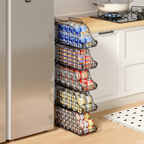 Sonyabecca stackable can organizer assembly for compact pantry storage.