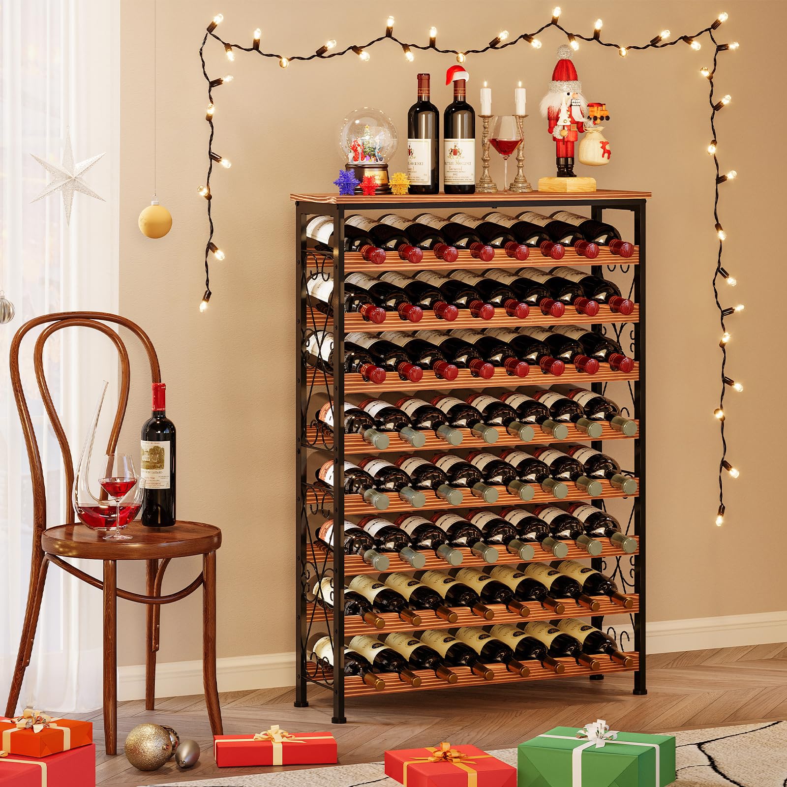 Sonyabecca tilting bottles design helps maintain cork moisture.