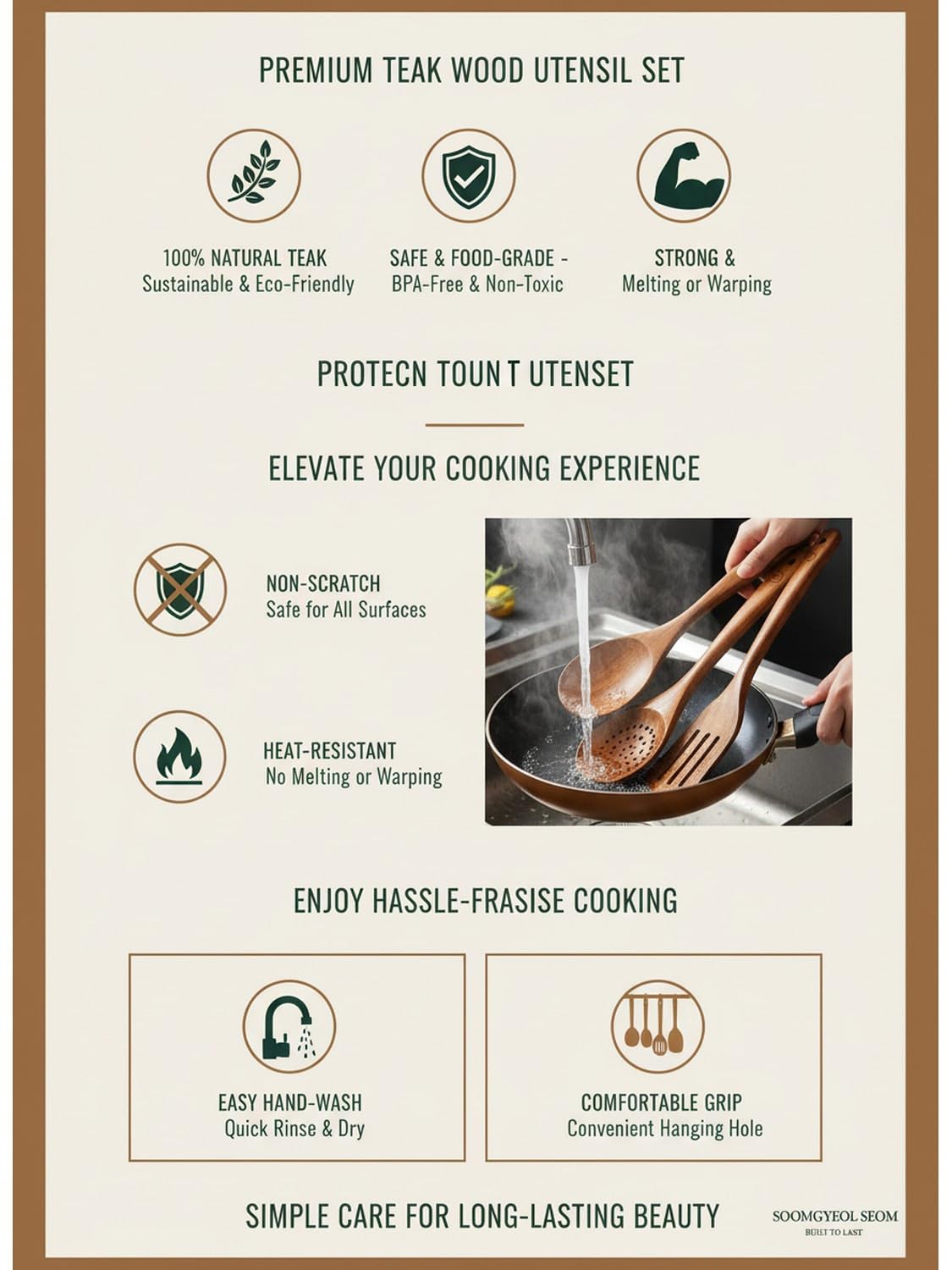 Soomgyeol teak utensils grain adds timeless warmth to kitchens.