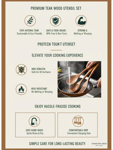 Soomgyeol teak utensils grain adds timeless warmth to kitchens.