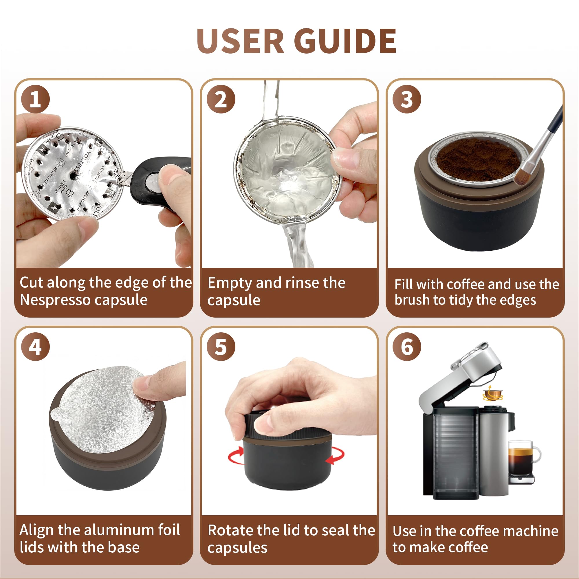 Sootozy pod scoop allows precise coffee filling.