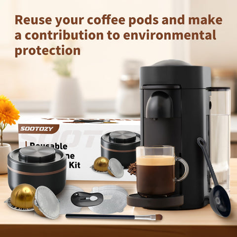 Sootozy reusable pods in use deliver fresh espresso at home.