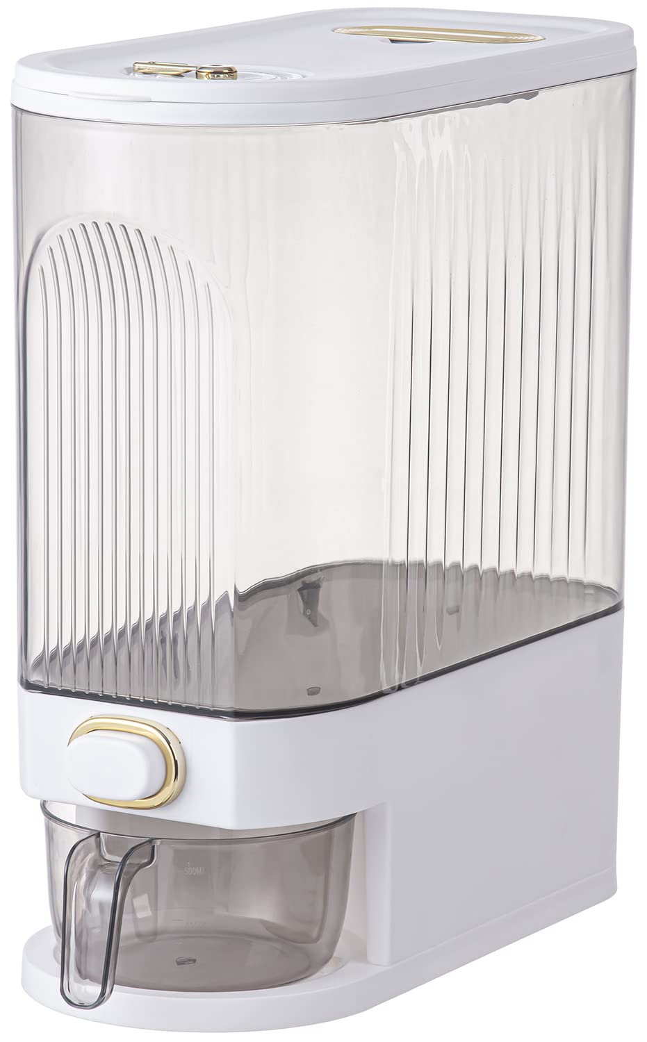 Sooyee clear rice dispenser with time scale for easy freshness tracking.