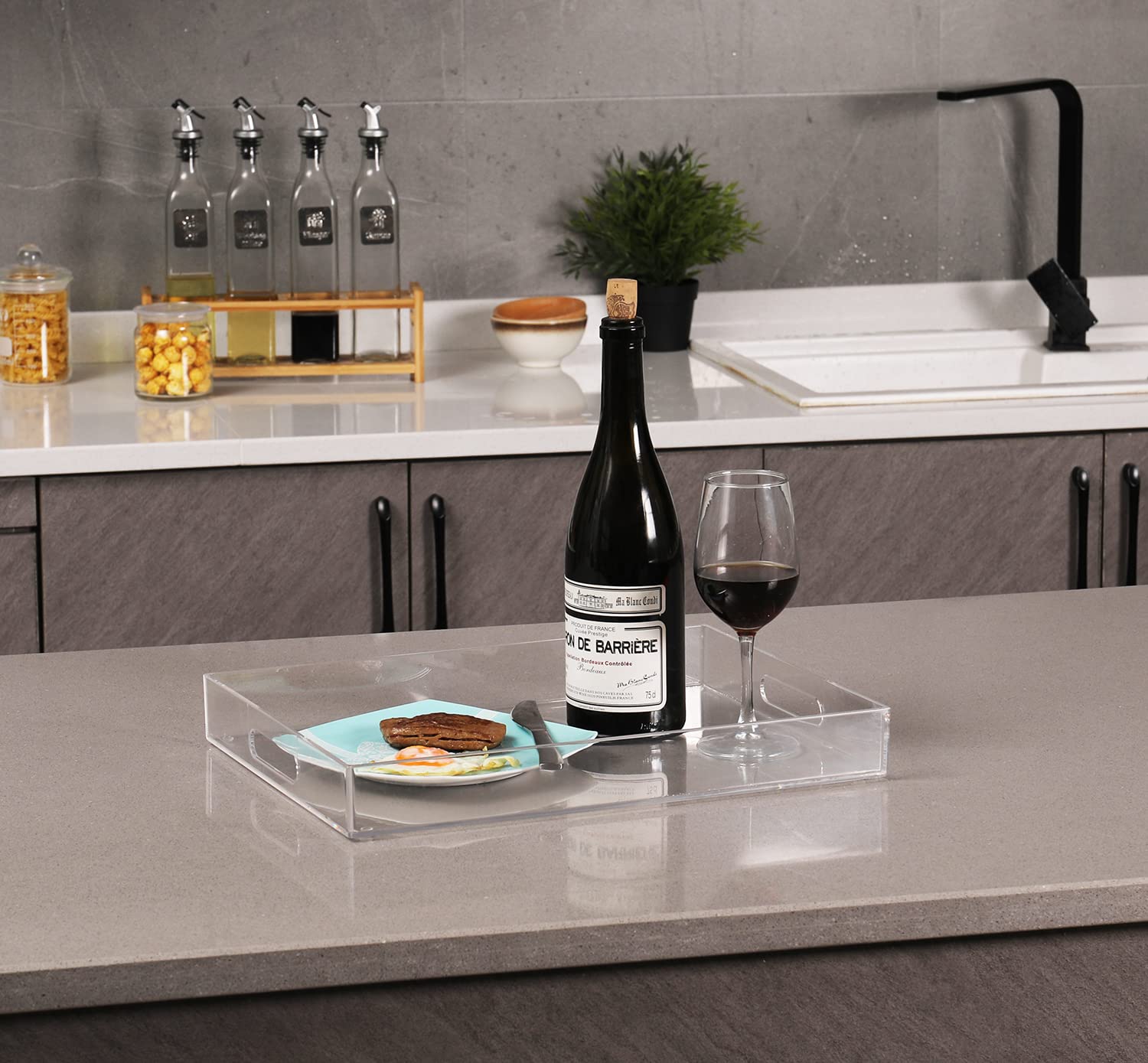 Sooyee clear tray with two handles for easy transport