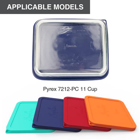 SOPHICO navy silicone lid, side view, secure fit to prevent leaks in Pyrex bowls.