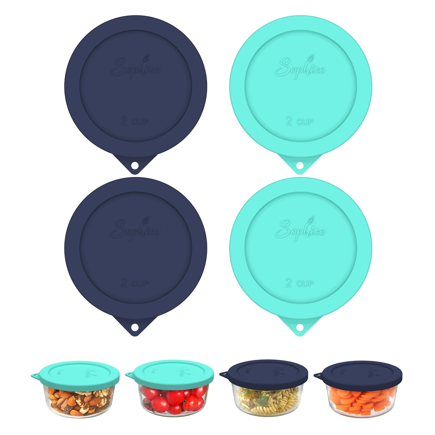 SOPHICO 2Cup silicone lid navy-mint pack secures bowl contents