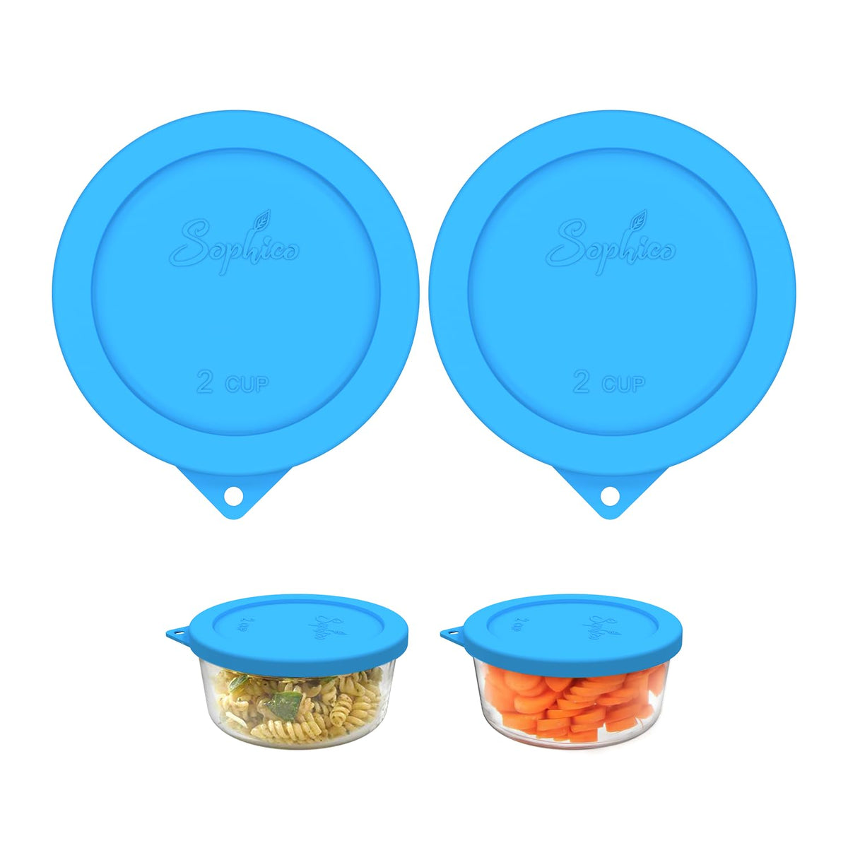 SOPHICO 2-cup round silicone lid seals a glass bowl for freshness