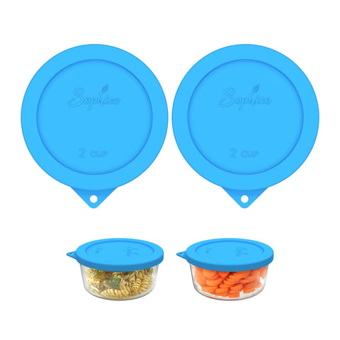 SOPHICO 2-cup round silicone lid seals a glass bowl for freshness