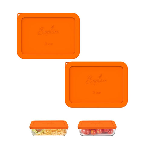 SOPHICO 3 cup rectangle silicone cover orange 2-pack provides secure storage.