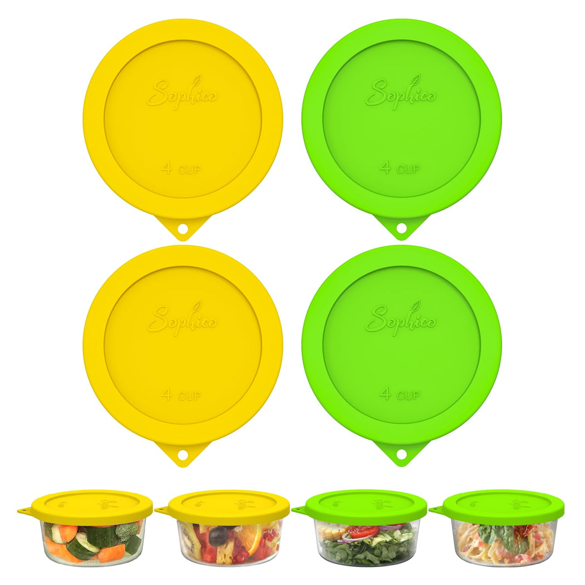 SOPHICO 4 Cup Round Silicone Cover airtight seal close-up keeps freshness