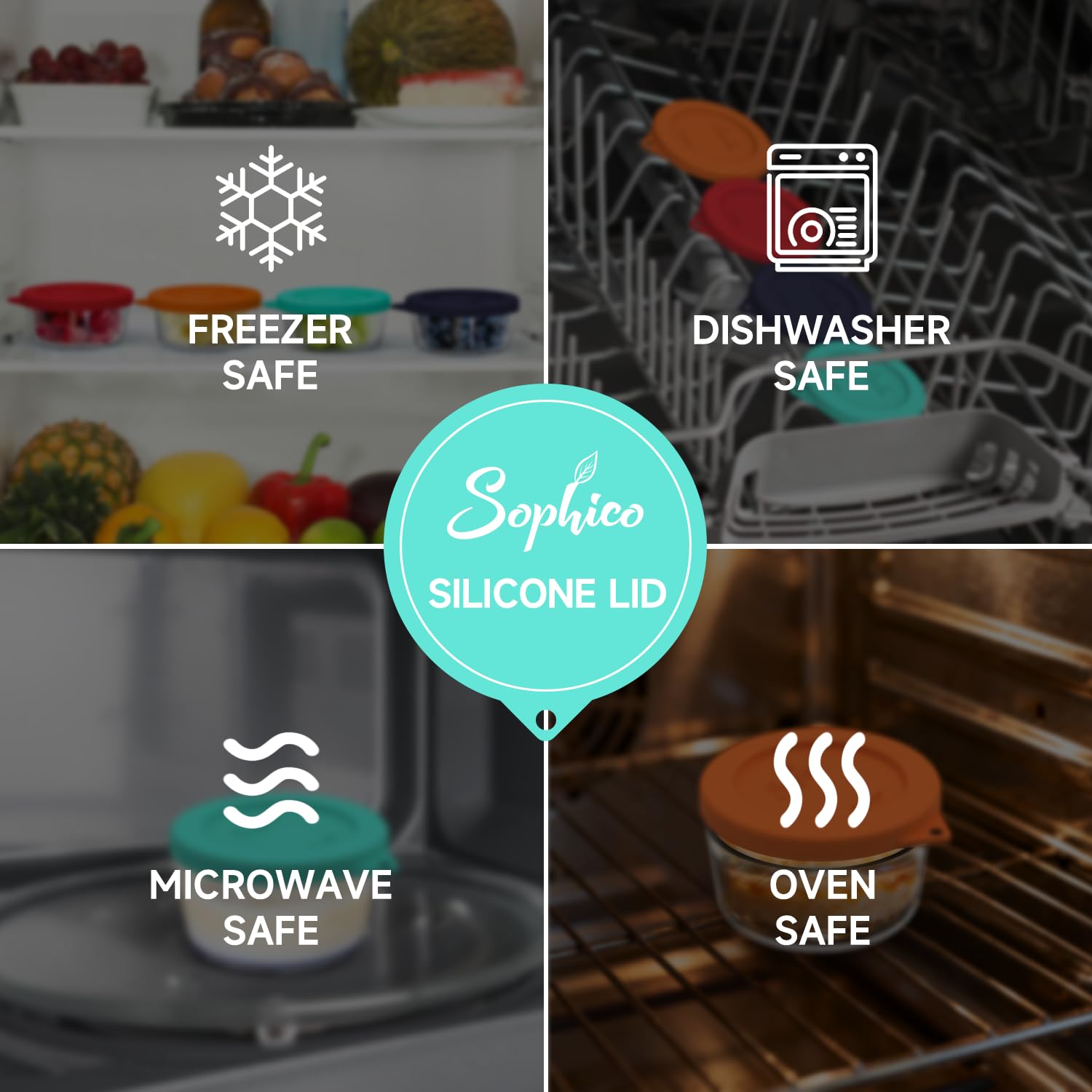 Sophico dishwasher-safe icon indicating easy cleanup.