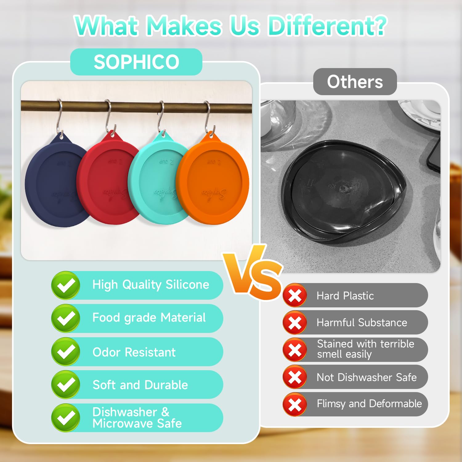 SOPHICO dishwasher-safe silicone lid cleans easily in home kitchens