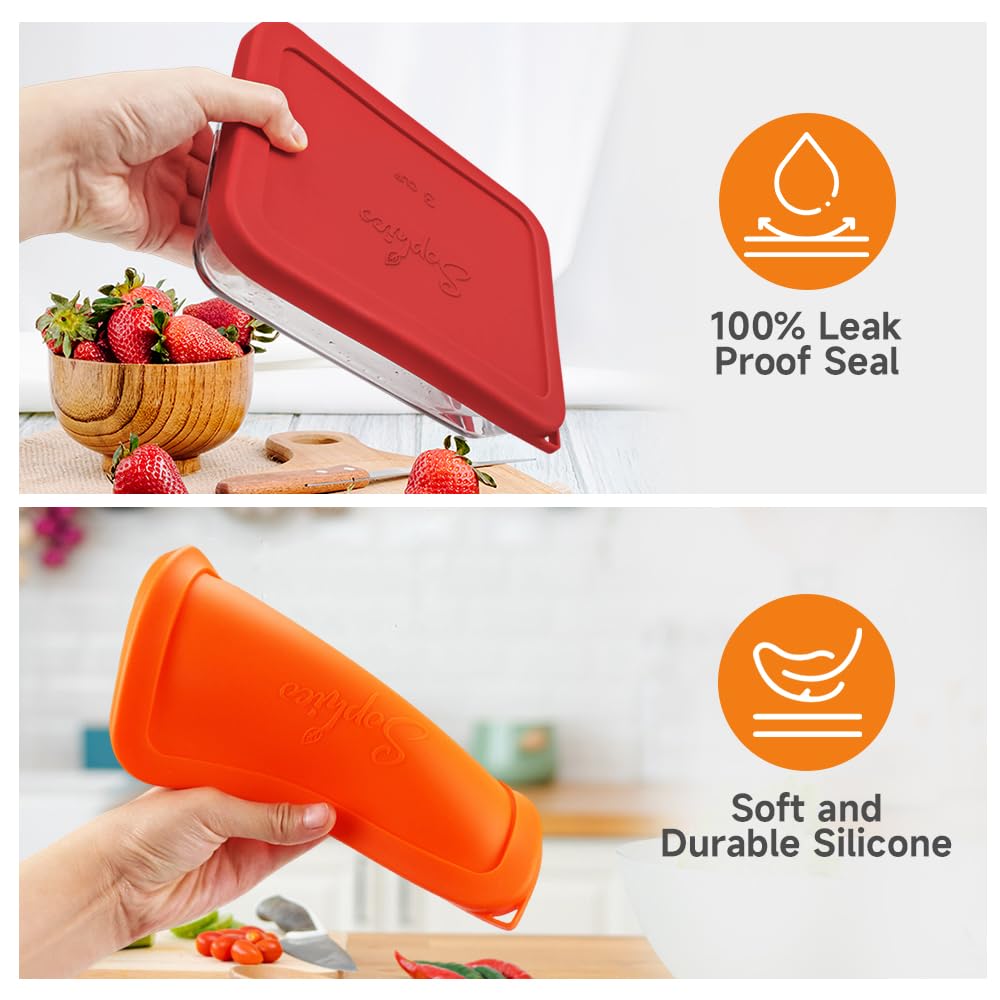 SOPHICO dishwasher-safe silicone lid keeps leftovers fresh after washing.