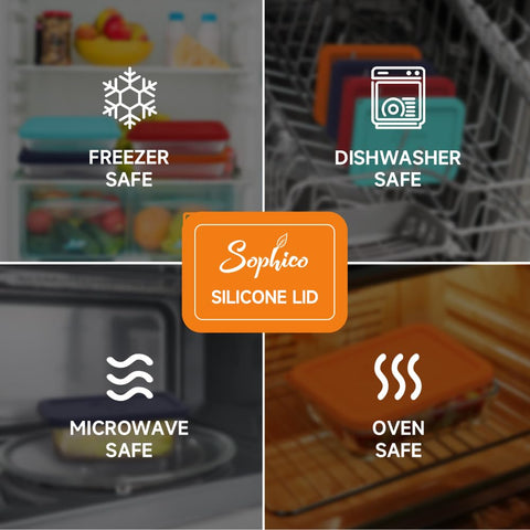 SOPHICO BPA-free silicone lid resists warping for long-term reuse.