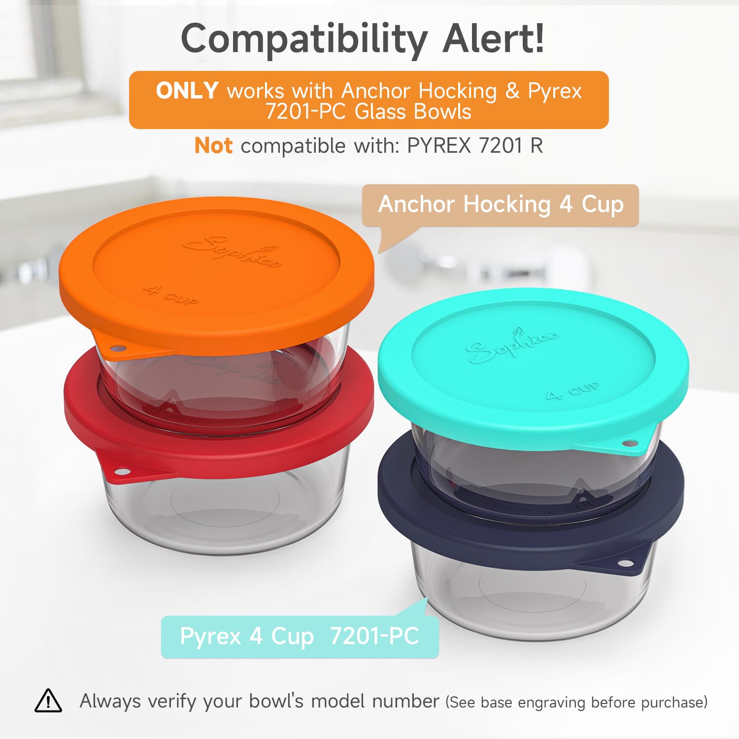 Sophico glass bowl lids 4-pack fit round bowls and prevent leaks.